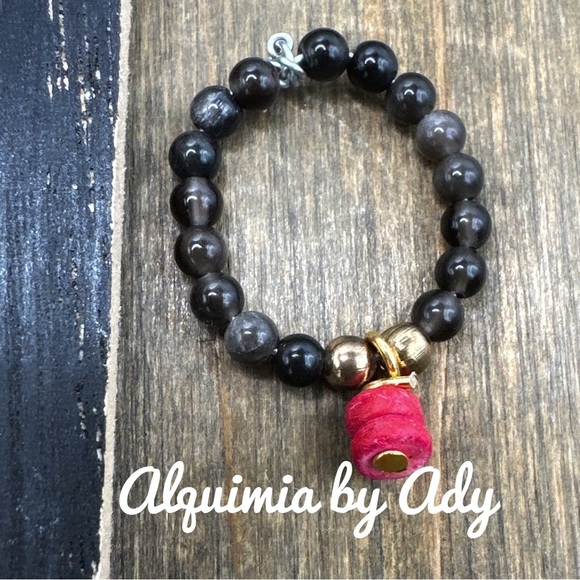 Black onyx beaded gem ring band bohemian - Picture 1 of 2